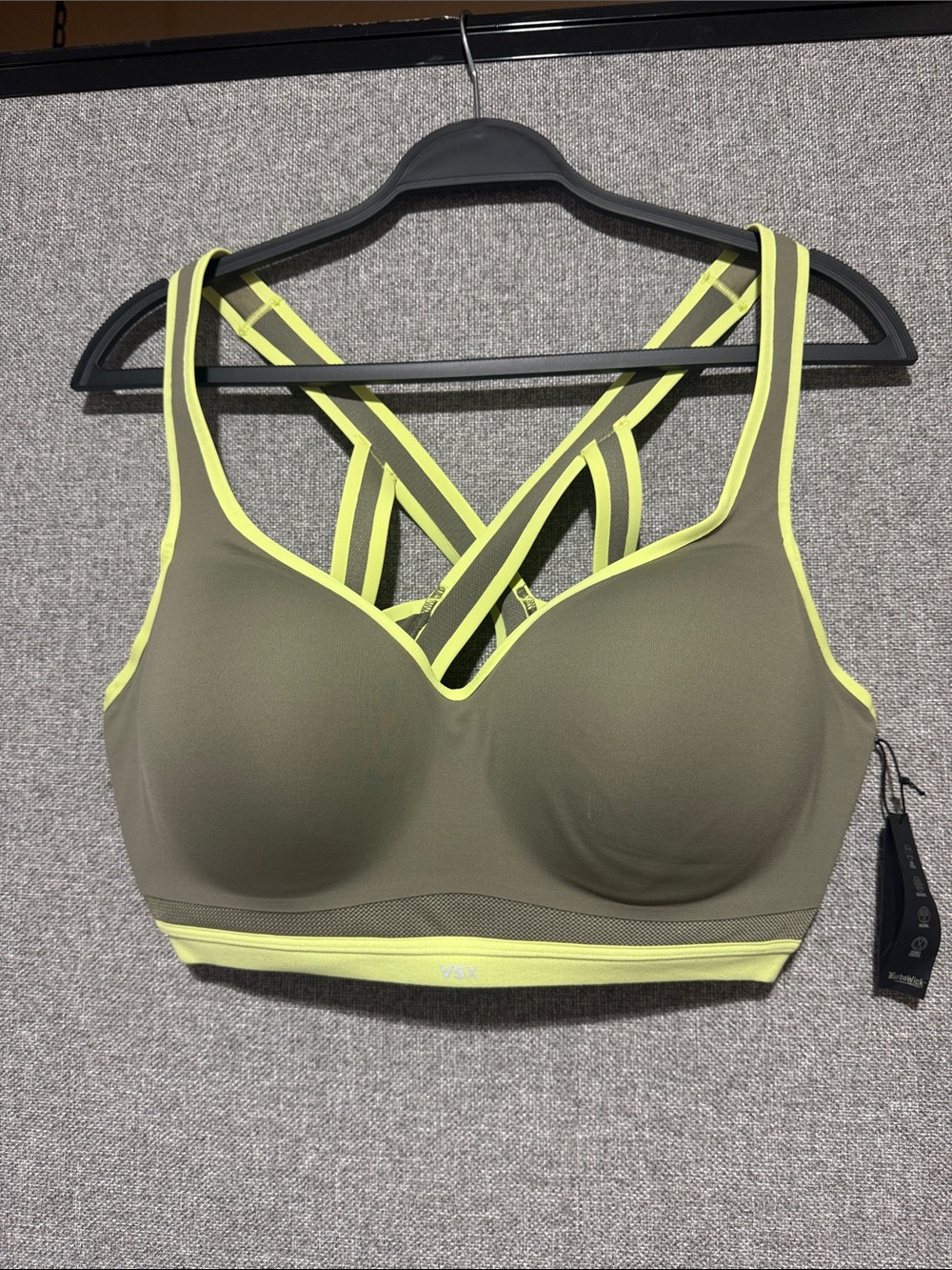 VSX Olive Green Sports Bra with Neon Yellow Trim